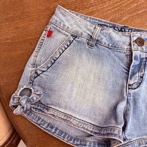 Vintage Bongo‎ Y2K Jean Denim Micro Mini Low Rise Shorts Light Wash Stretch SZ 3